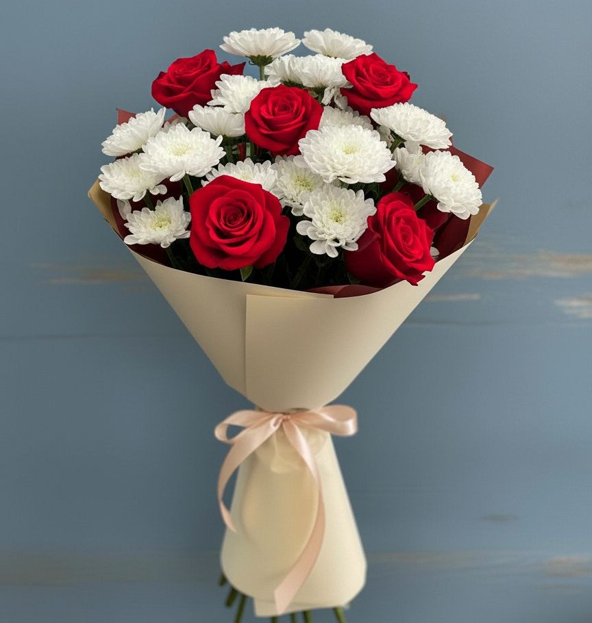 Букет цветов из: Розы и Хризантемы в Воздвиженке Приморский край