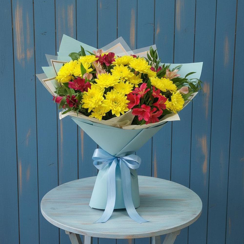 Букет цветов из: Альстромерии и Хризантемы в Воздвиженке Приморский край