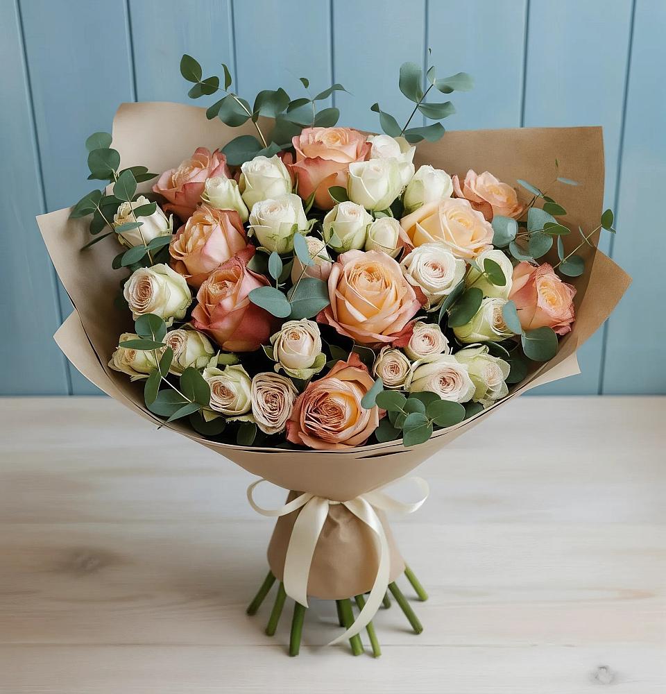 Букет цветов из: Альстромерии и Розы в Воздвиженке Приморский край