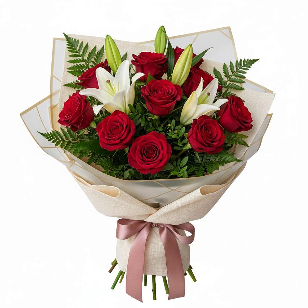 Букет цветов из: Лилии и Розы в Воздвиженке Приморский край