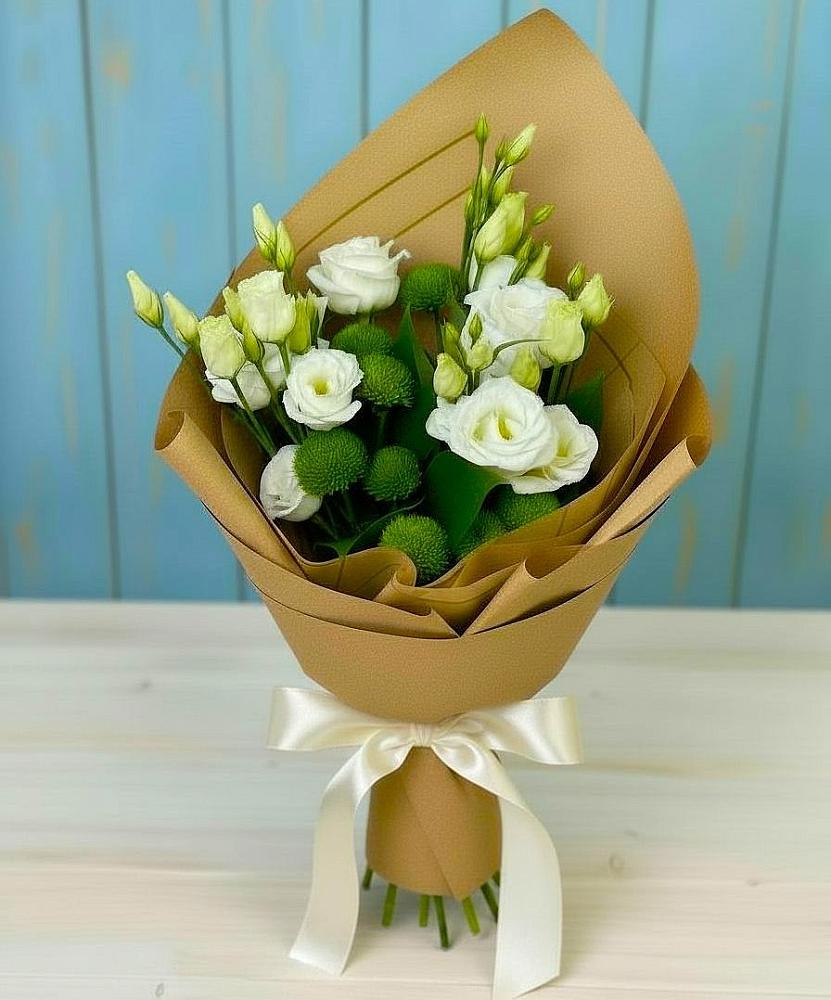 Букет цветов из: Хризантемы и Лизиантусы в Воздвиженке Приморский край