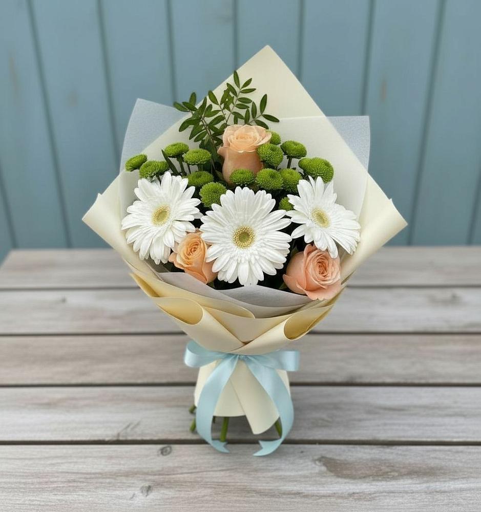 Букет цветов из: Герберы, Розы и Хризантемы в Воздвиженке Приморский край