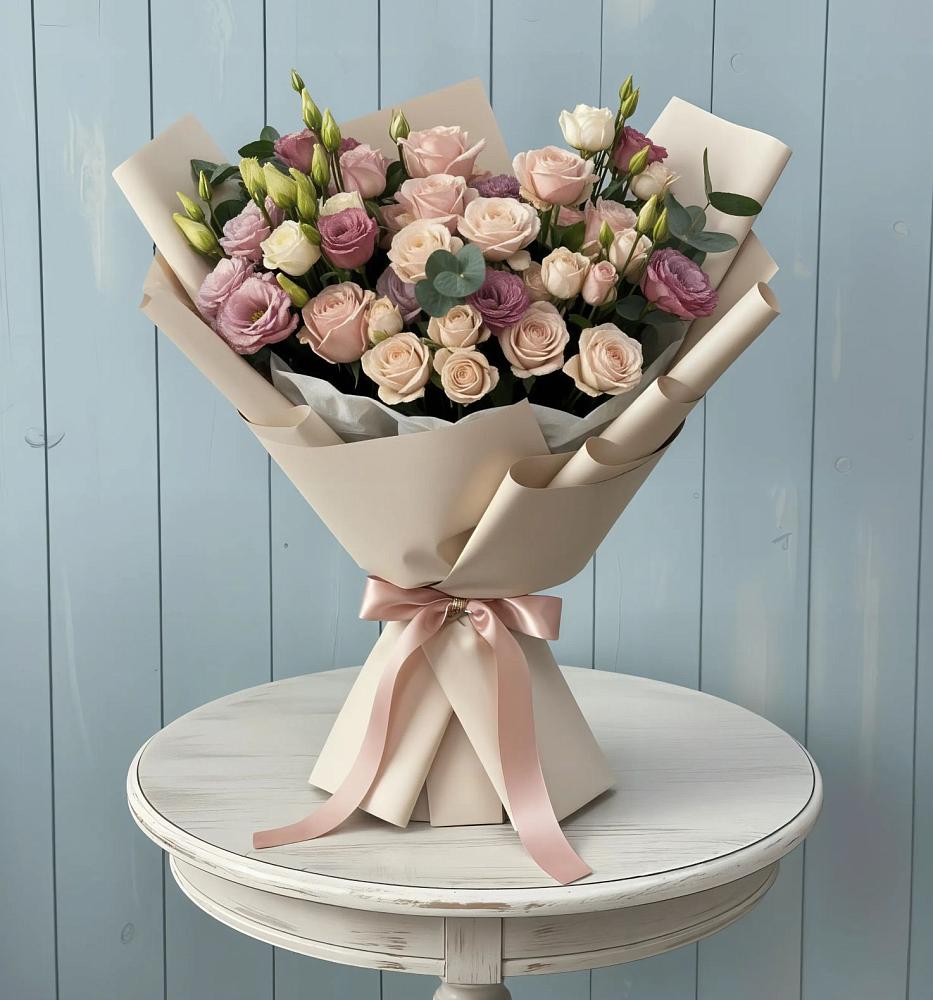 Букет цветов из: Розы и Лизиантусы в Воздвиженке Приморский край