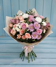 Букет цветов из:  Хризантемы, Розы и Альстромерии в Воздвиженке Приморский край