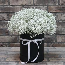 Цветочная композиция из Гипсофила в шляпной коробке в Воздвиженке Приморский край