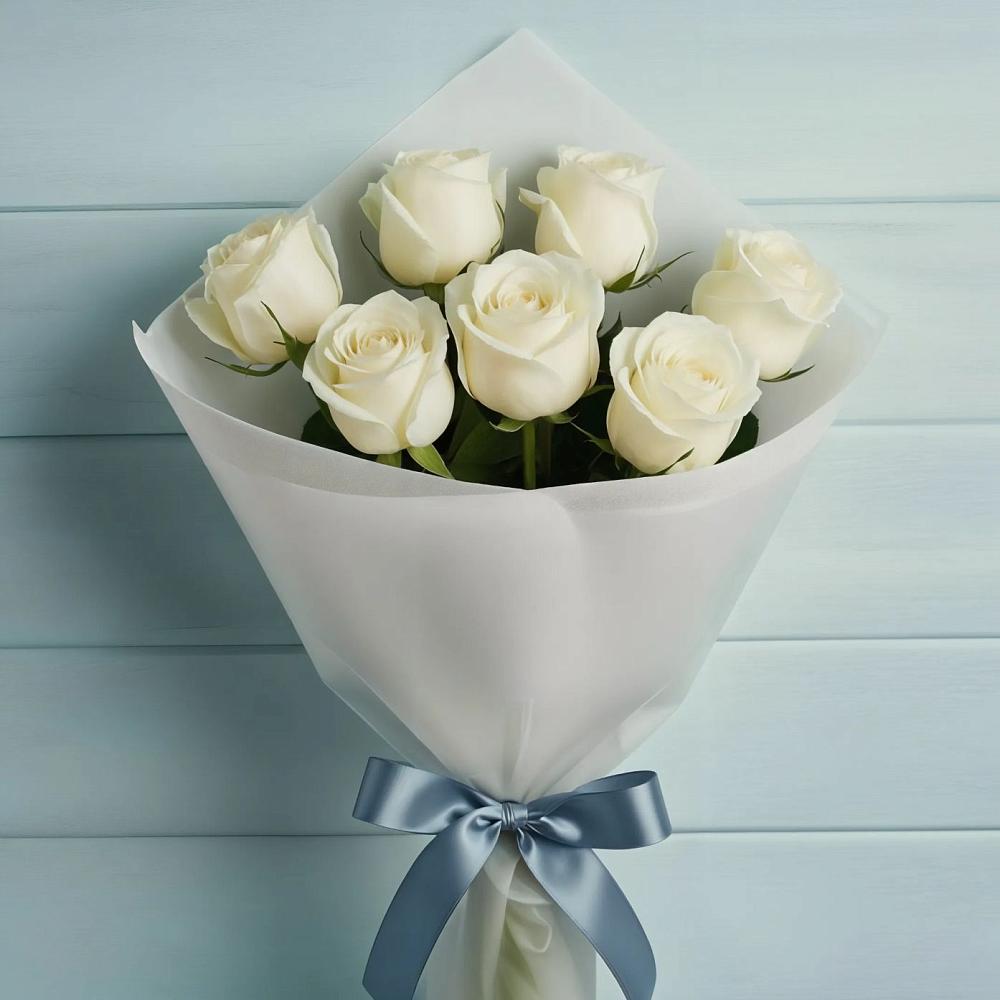 Букет 7 Белых роз Эдлесс Лав в Воздвиженке Приморский край